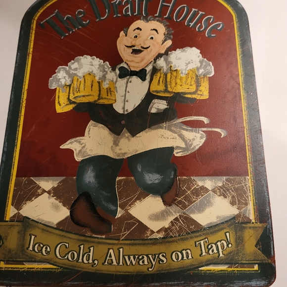 Tin Beer Sign DRAFTHOUSE & WOODEN Hanging Sign - Picture 2 of 8